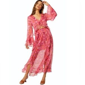 Misa Los Angeles Pink Paisley Chiffon Maxi Skirt + Top Set